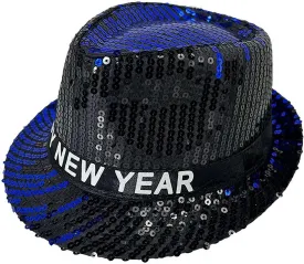 1/4 Pcs Happy New Year Hat, Flashing Light Up Fedora Hats for Adults, 2024 New Shiny Sequins Hat, Party Costume for Women Men