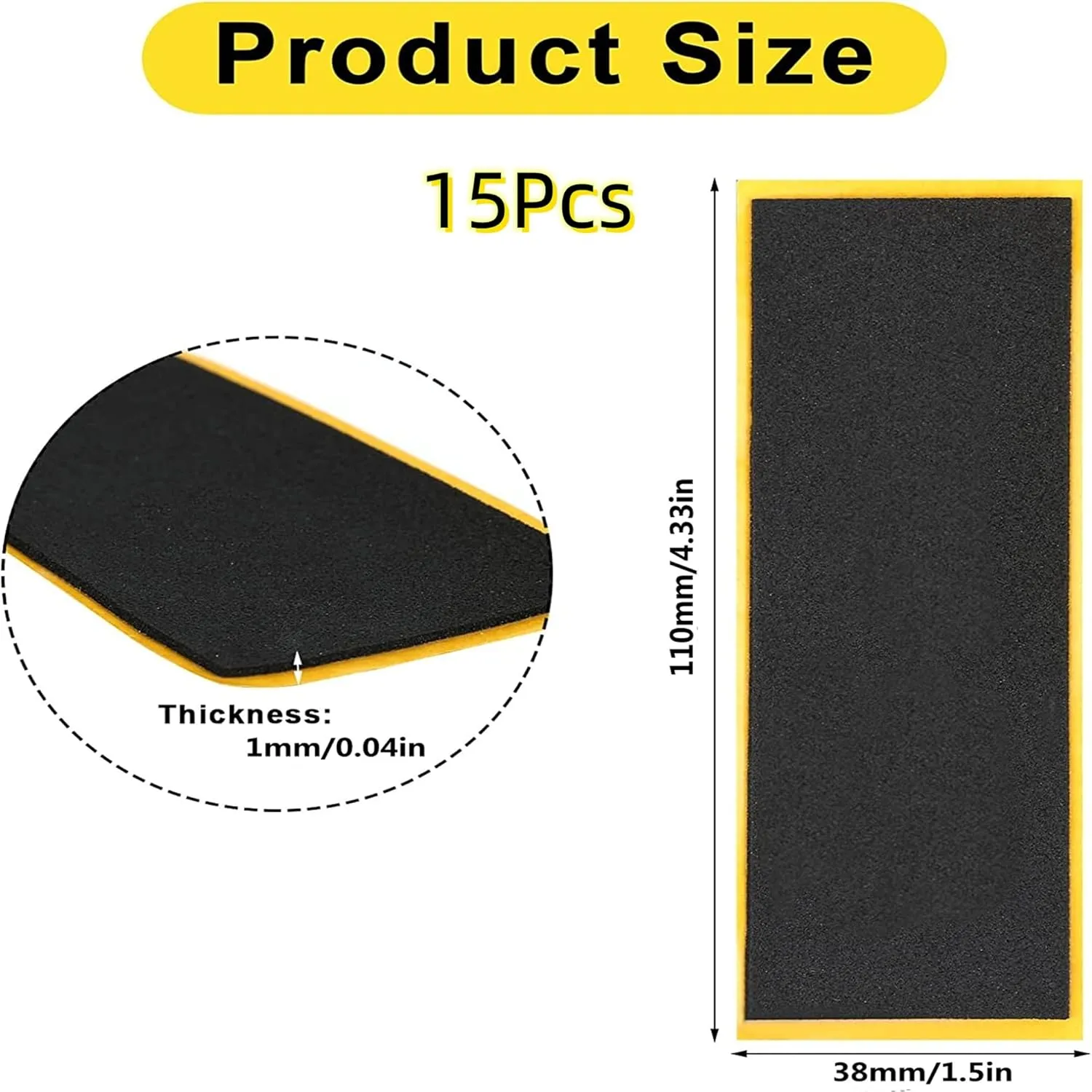 15Pcs Fingerboard Foam Grip Tape, Quality Wooden Board Strong Adhesive Foam Anti Slip Stickers Black Mini Skateboard Grips Tape 4.33x1.5inch (Black 15Pcs)