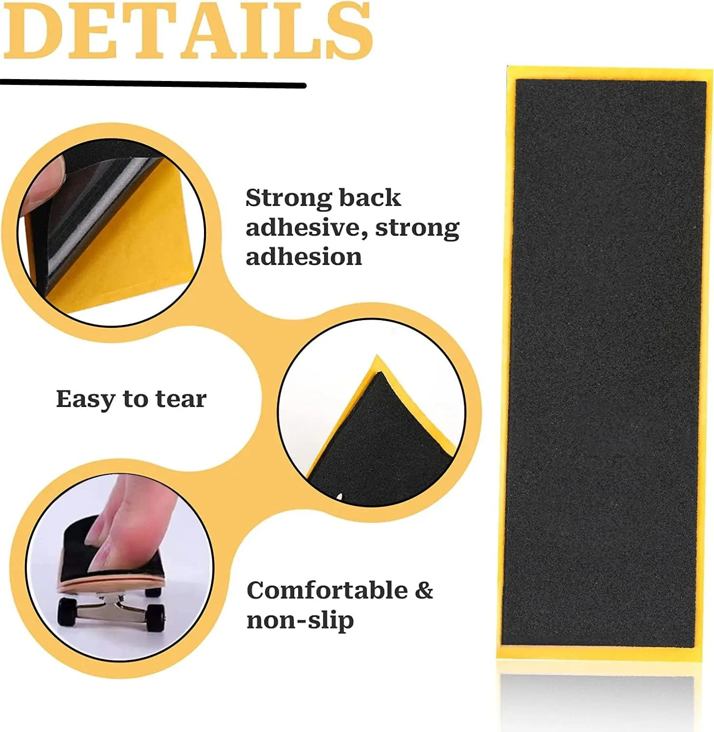 15Pcs Fingerboard Foam Grip Tape, Quality Wooden Board Strong Adhesive Foam Anti Slip Stickers Black Mini Skateboard Grips Tape 4.33x1.5inch (Black 15Pcs)