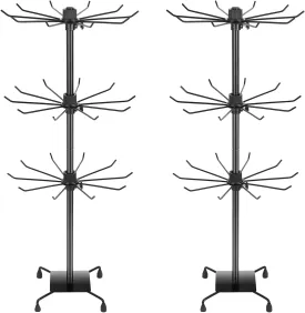 3 Tier Spinner Display Rack Retail Display Stand Metal Rotating Display Rack for Jewelry Keyring Socking HatsToysMovable Shop SpinnerAdjustable height Black,Pack of 2