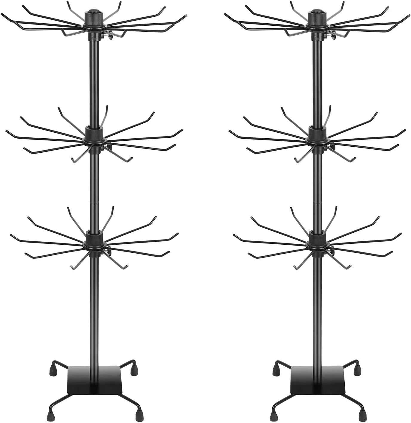 3 Tier Spinner Display Rack Retail Display Stand Metal Rotating Display Rack for Jewelry Keyring Socking HatsToysMovable Shop SpinnerAdjustable height Black,Pack of 2