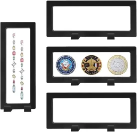 4 PCS 3D Floating Display Case, Seashell Holder Frame Coins Floating Display Stand Transparent Jewelry Storage Box Large Suspension Frame Box for Bill Stamps Necklace 9 x 3.5 x 0.8 Inch