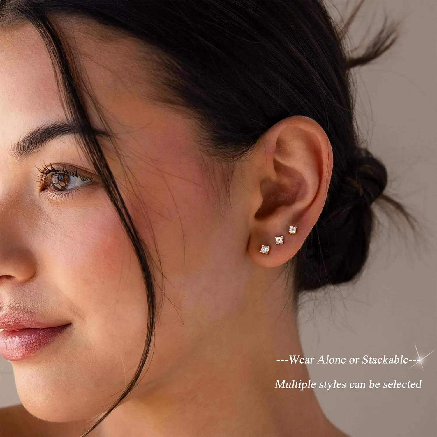 5 Pairs 14K Gold Plated Stud Earrings for Women, Hypoallergenic Earring Sets for Multiple Piercing, Premium Cubic Zirconia Studs Earrings for Women