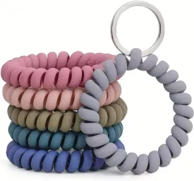 6PCS Multi-colored Stretchable Wristband Keychain, Modern Spiral Wrist Coil Key Holder for Adults, Active Individuals
