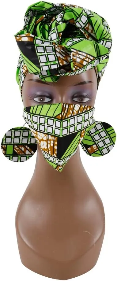 African Headwraps Earrings Face Mask Cotton Headband Bonnet Ankara Wax Fabric Pure Cotton African Headscarf Mask Match Print