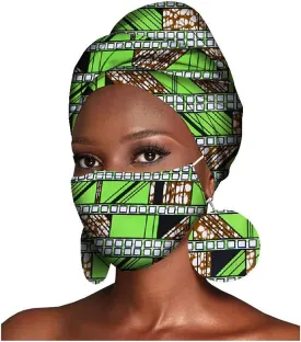 African Headwraps Earrings Face Mask Cotton Headband Bonnet Ankara Wax Fabric Pure Cotton African Headscarf Mask Match Print