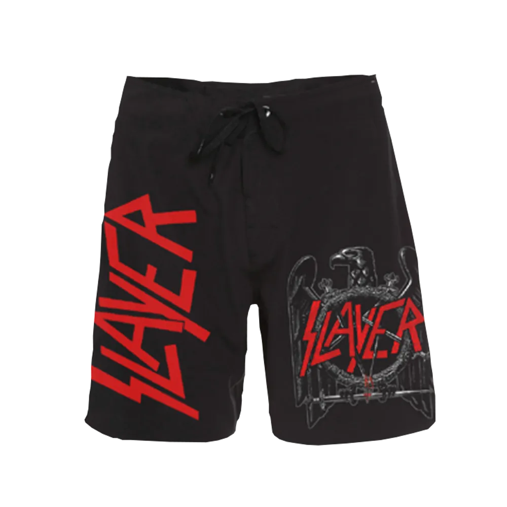 Mens Stylish Black Eagle Board Shorts - Quick-Dry, Comfortable Swimwear for Beach and Water Activities
