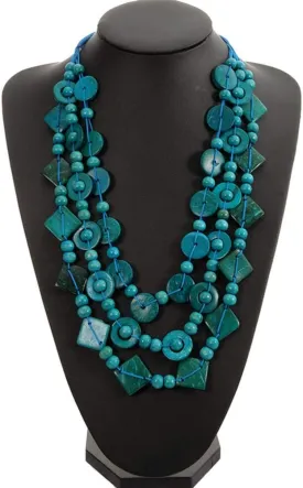 Bohemian Shell Necklace Wood Bead Statement Collar Necklace Chunky Layered Necklace Handmade Beaded Long Necklace for Women