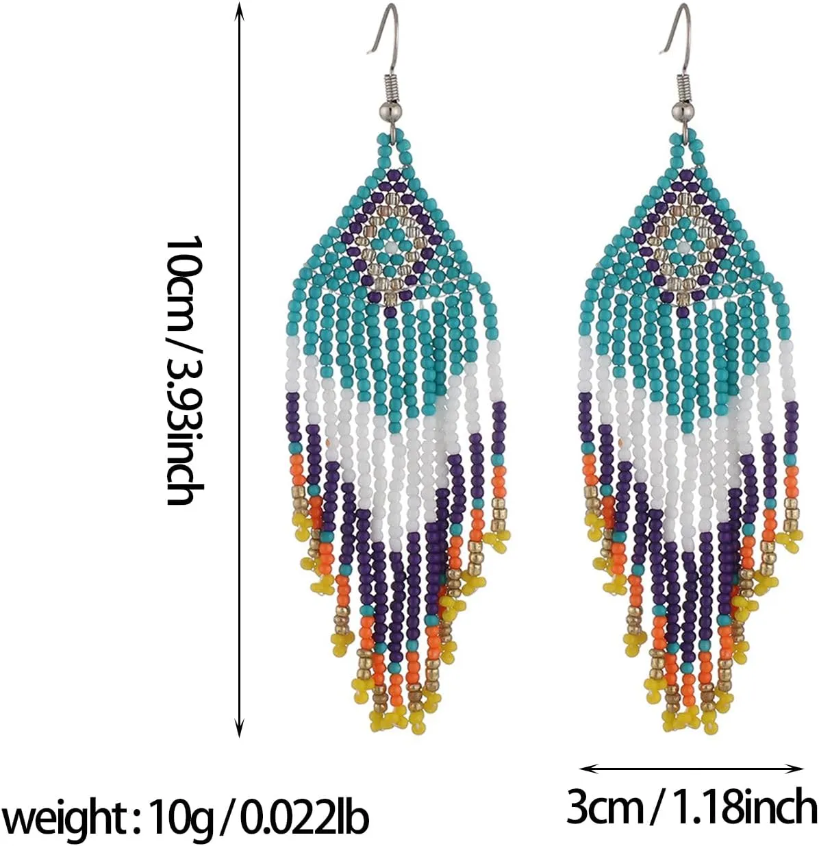 Boho Colorful Statement Tassel Long Beaded Dangle Earrings for Women Native Handmade Earrings