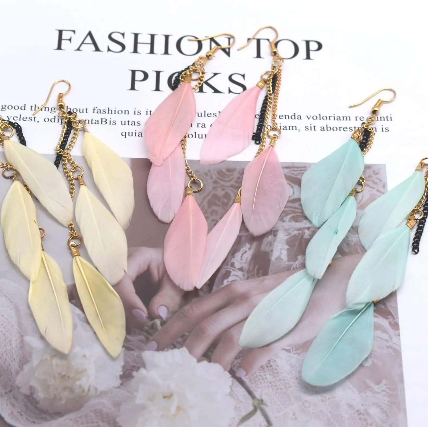 Boho Piercing Jewelry Tassel Feather Dangle Drop Long Chain Earrings Retro Lightweight Earrings for Women