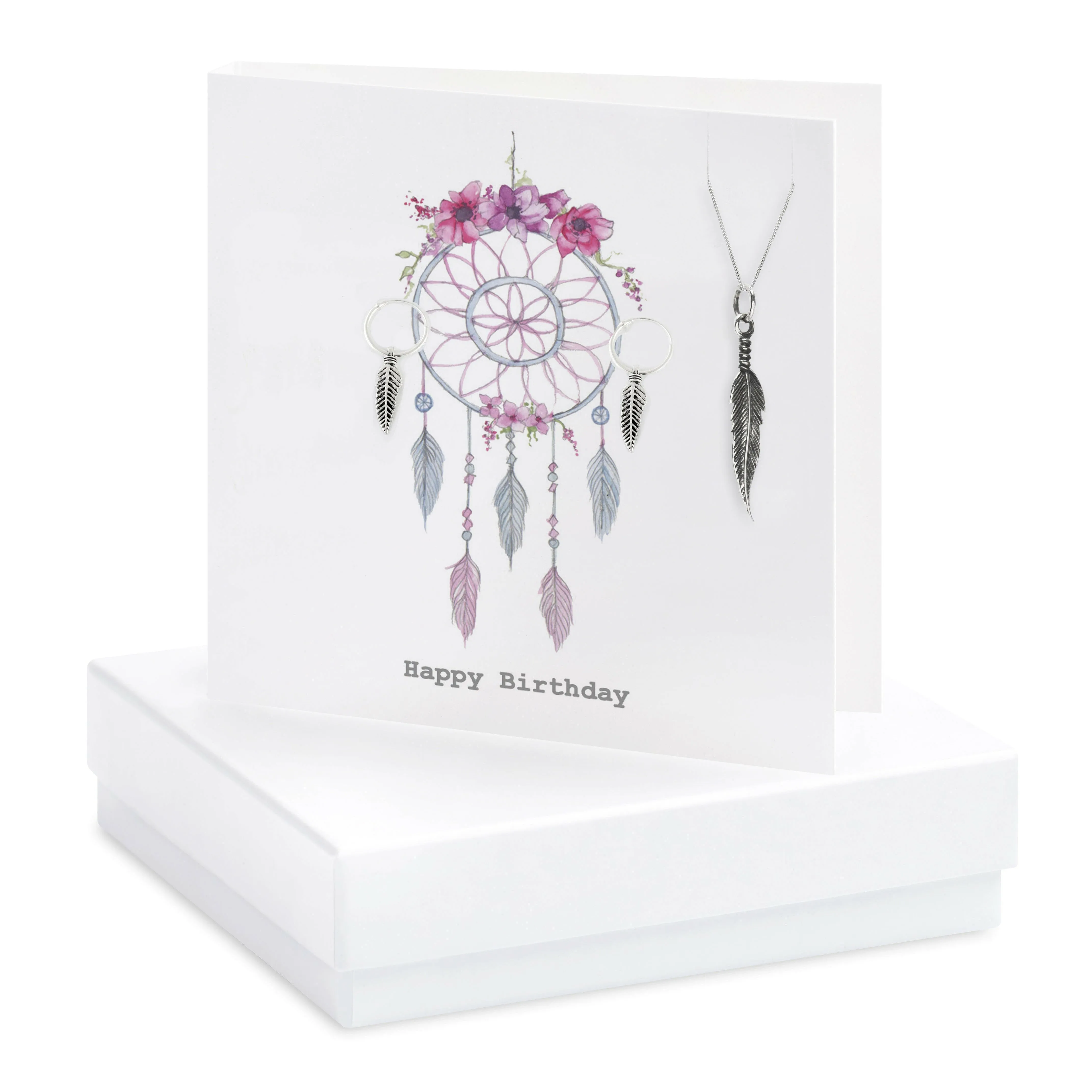 Boxed Dreamcatcher Birthday Necklace and Earring Card