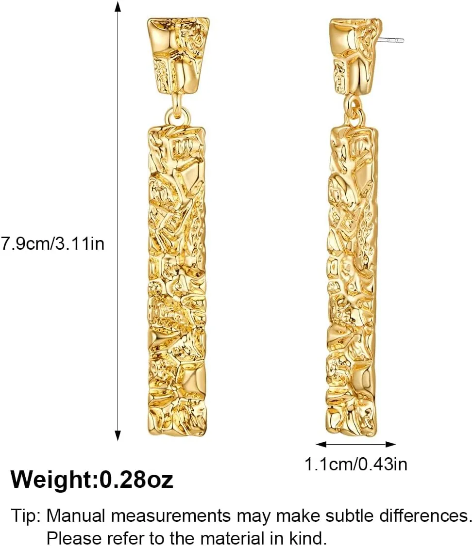 Chunky Gold Earrings for Women - Hammered Gold Plated Dangle Drop Jewelry Gifts