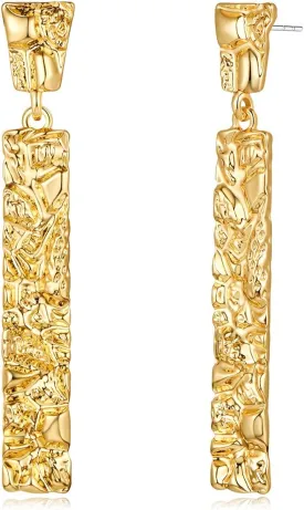 Chunky Gold Earrings for Women - Hammered Gold Plated Dangle Drop Jewelry Gifts