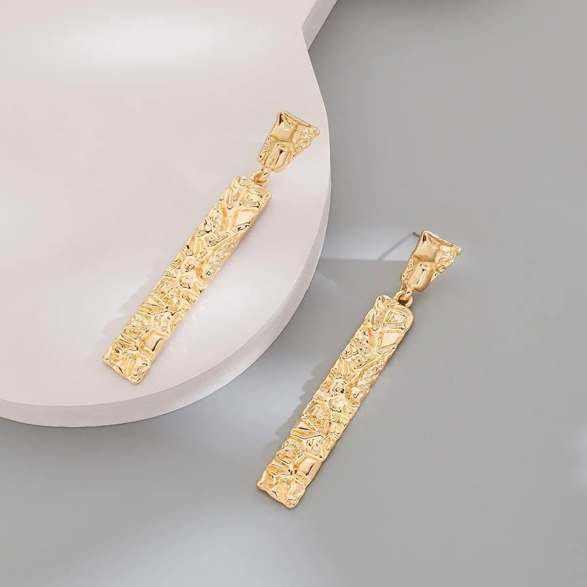 Chunky Gold Earrings for Women - Hammered Gold Plated Dangle Drop Jewelry Gifts