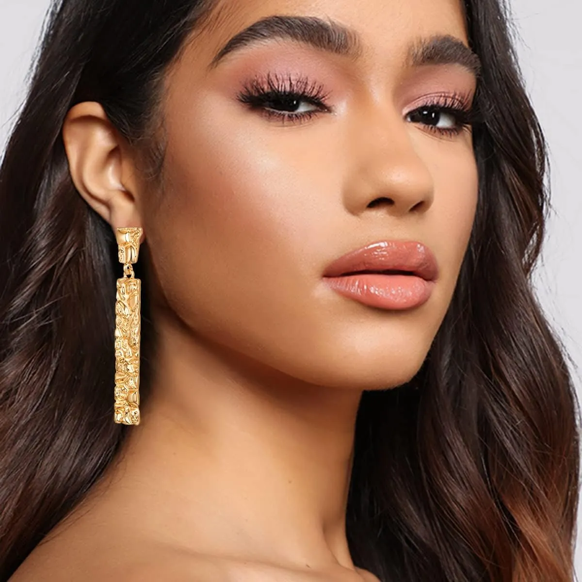 Chunky Gold Earrings for Women - Hammered Gold Plated Dangle Drop Jewelry Gifts