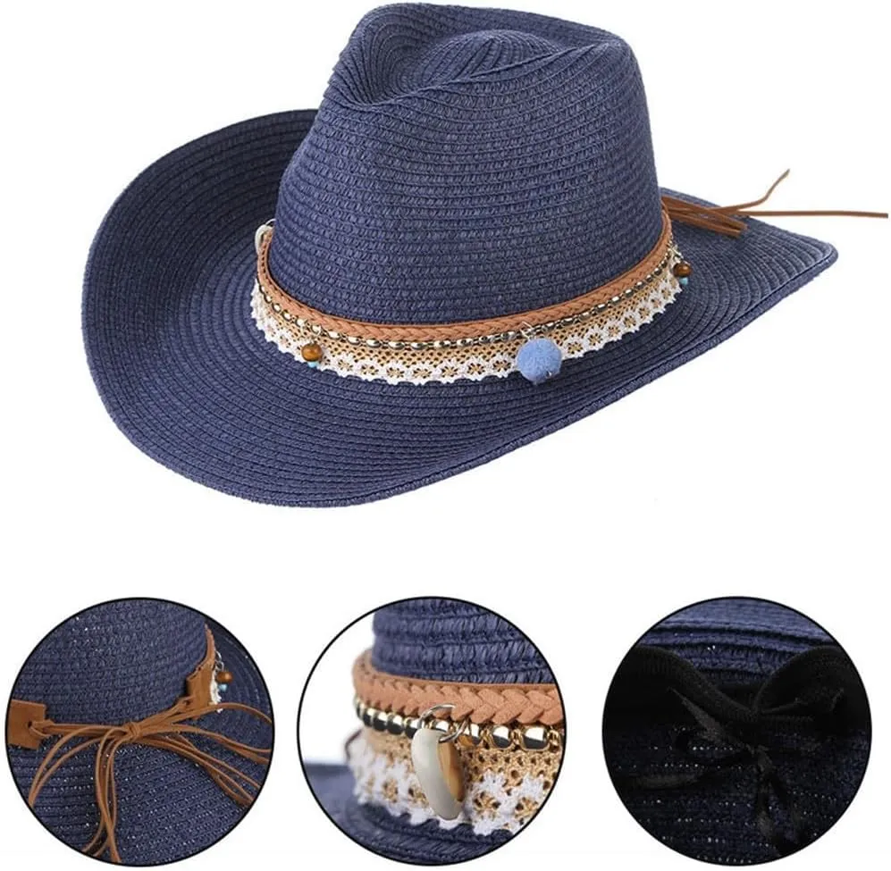 Classic Felt Cowboy Cowgirl Hats for Women Men Belt Buckle Retro Felt Panama Hat Western Style for Safari Fishing