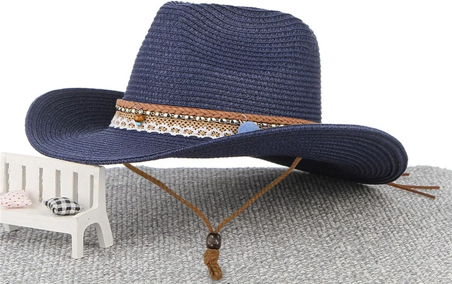 Classic Felt Cowboy Cowgirl Hats for Women Men Belt Buckle Retro Felt Panama Hat Western Style for Safari Fishing