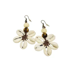 Cowrie Shell Star Shape Earrings - Brown, Cowry Shell, Afrocentric Jewelry, Seashell Earrings, Shell Flower Earrings