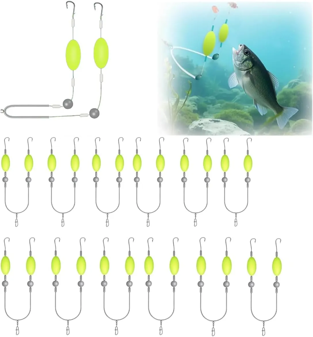 Double Reverse Fishing Hook Set,Double-Hook Reverse Bottom Line,Anti Tangle Split Fishing Hooks,Swimming Bait for Freshwater Saltwater,Free Floating,avoiding Water,Grass,Stones,and mud
