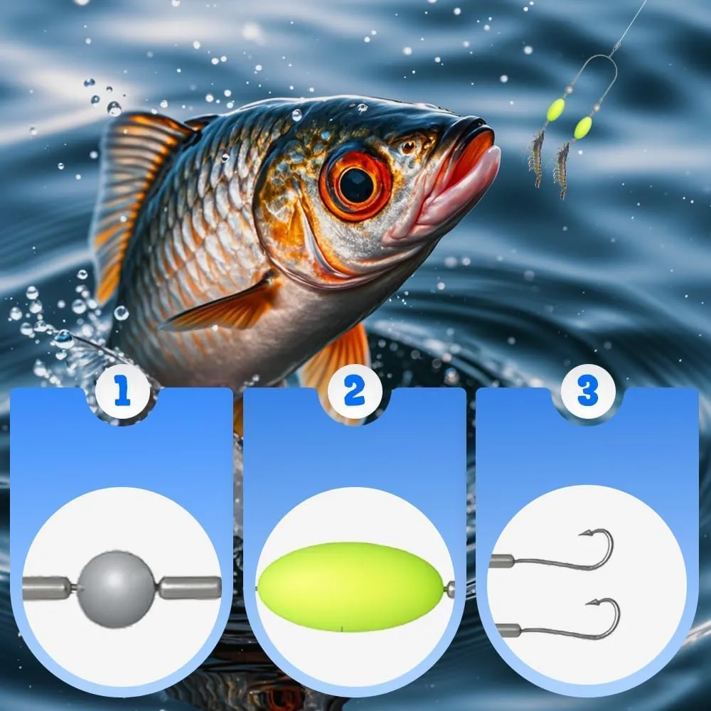 Double Reverse Fishing Hook Set,Double-Hook Reverse Bottom Line,Anti Tangle Split Fishing Hooks,Swimming Bait for Freshwater Saltwater,Free Floating,avoiding Water,Grass,Stones,and mud