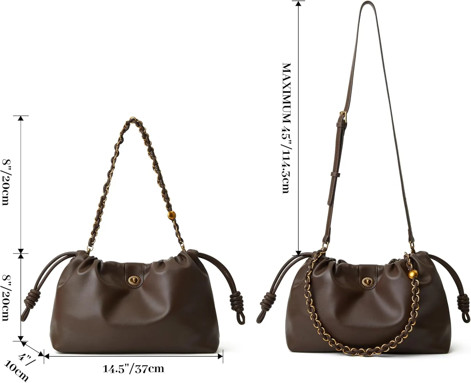 Drawstring Hobo Purse for Women Trendy Bucket Shoulder Bag With Top Chain Handle And Long Crossbody Strap
