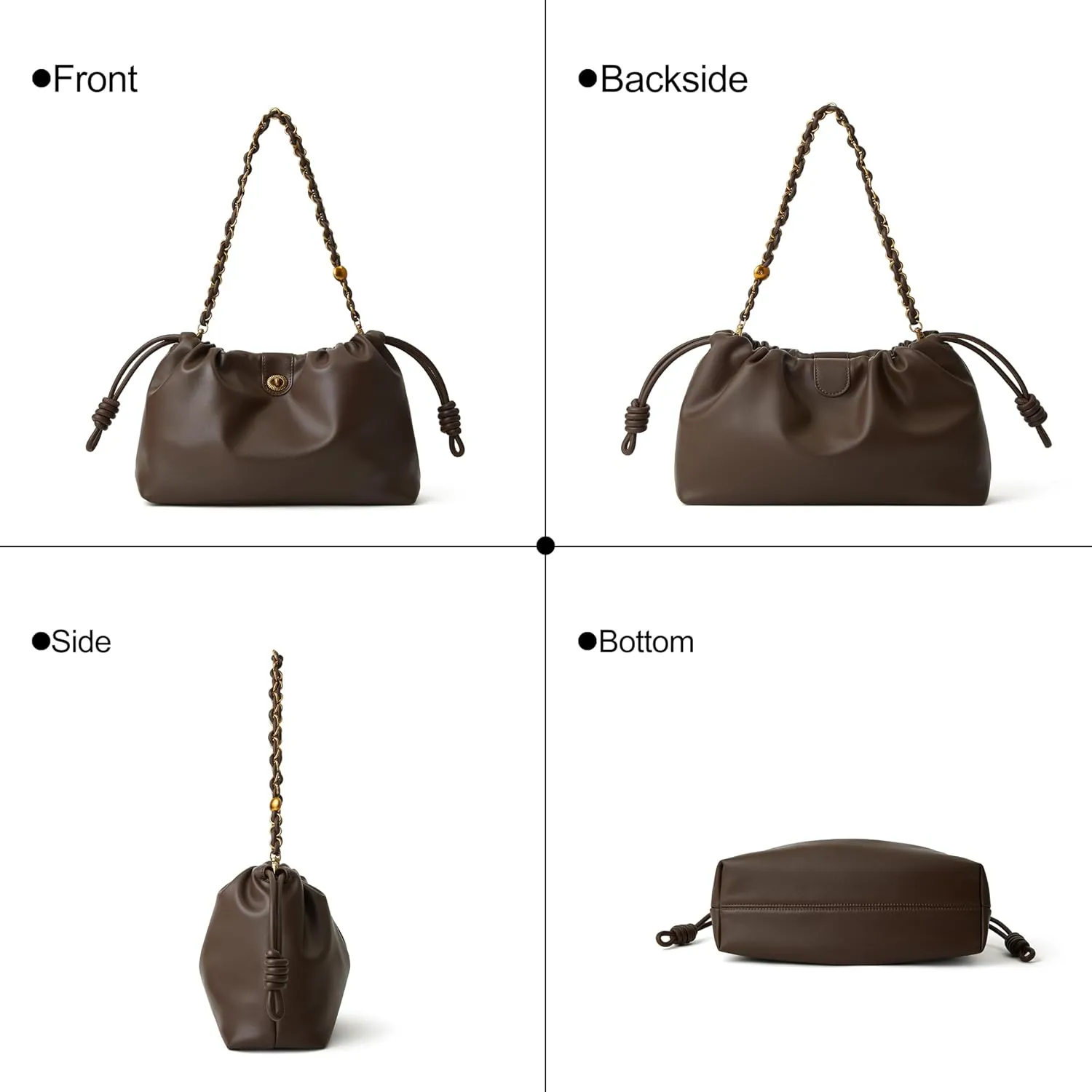 Drawstring Hobo Purse for Women Trendy Bucket Shoulder Bag With Top Chain Handle And Long Crossbody Strap