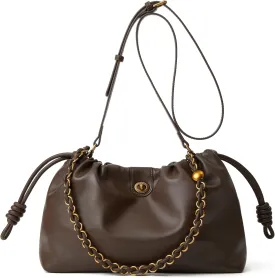 Drawstring Hobo Purse for Women Trendy Bucket Shoulder Bag With Top Chain Handle And Long Crossbody Strap