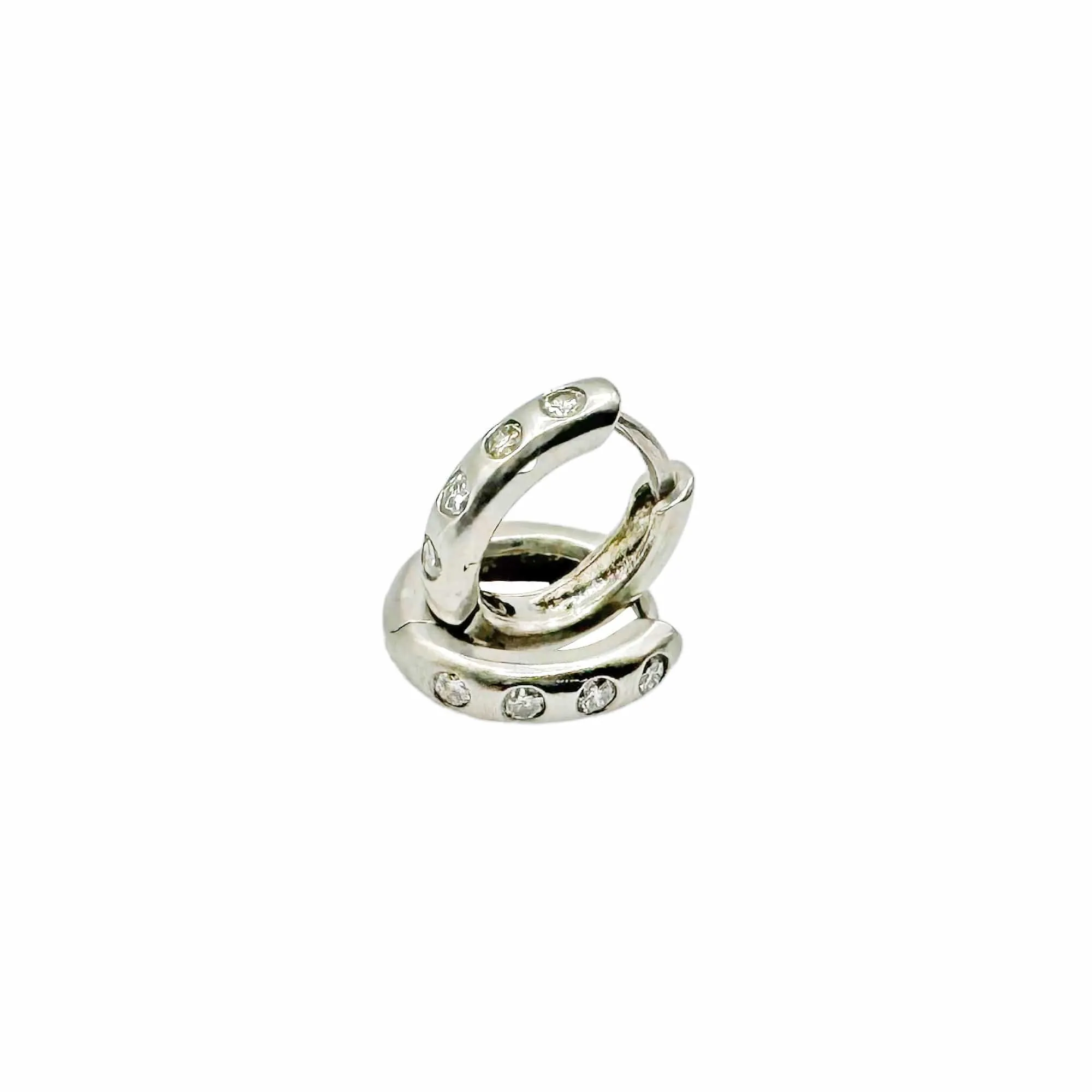 EARRINGS 14K White Gold & Diamond Mini Huggies