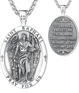 EUDORA 925 Sterling Silver St Benedict/St Michael/St Christopher/Archangel Raphael Gabriel/Virgin Mary/St Joseph/St Anthony Crucifix Pendant Bible Verse Prayer Necklace Amulet Jewelry for Men Women