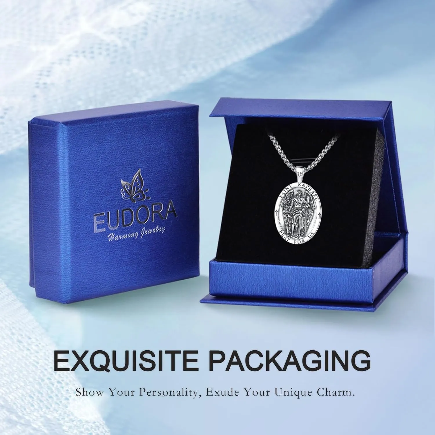 EUDORA 925 Sterling Silver St Benedict/St Michael/St Christopher/Archangel Raphael Gabriel/Virgin Mary/St Joseph/St Anthony Crucifix Pendant Bible Verse Prayer Necklace Amulet Jewelry for Men Women