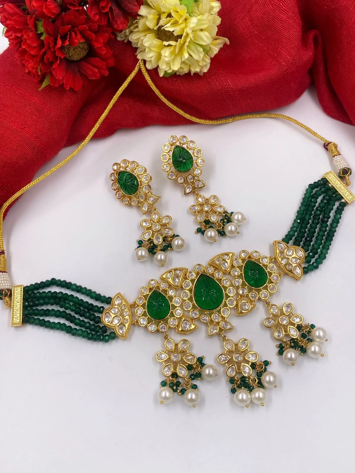 Exclusive Green Choker Kundan Necklace Set For Weddings By Gehna Shop