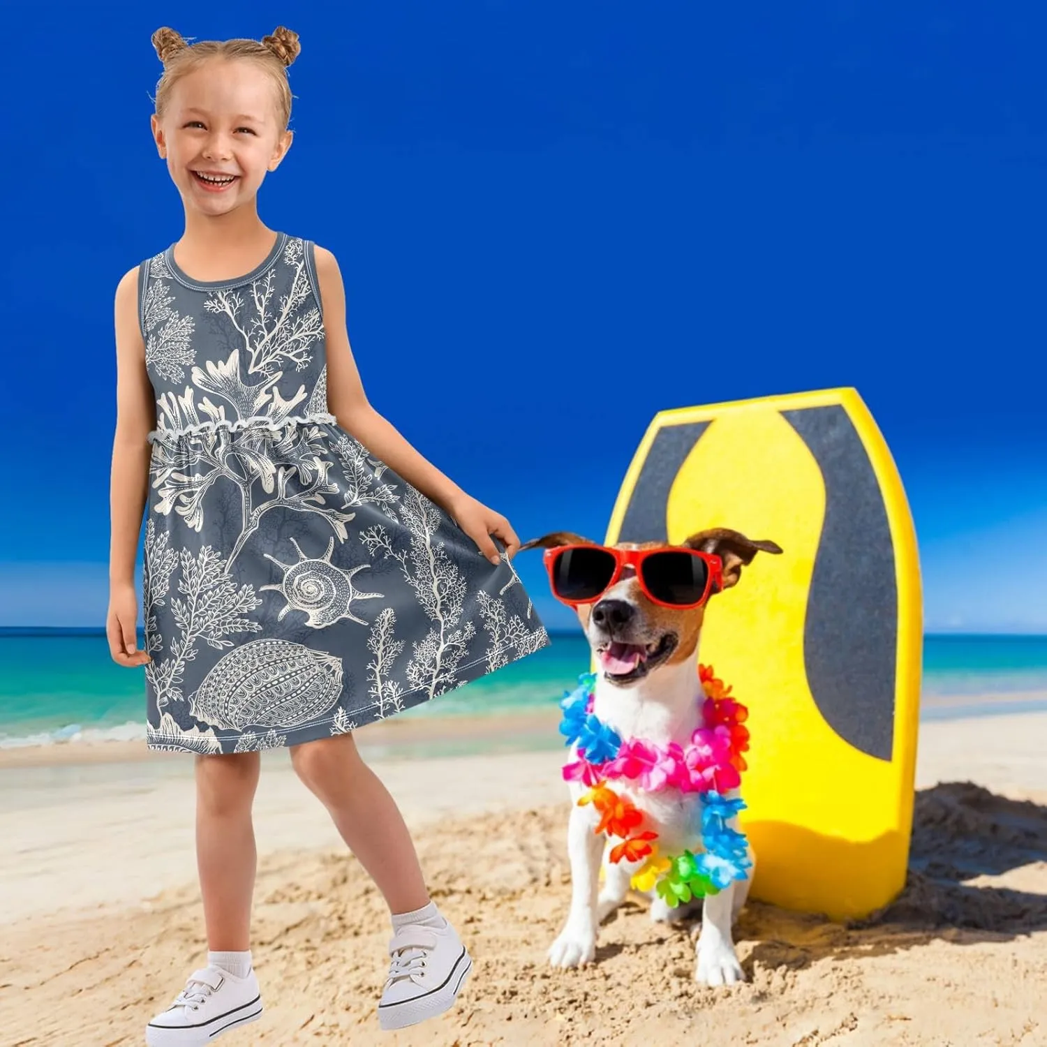 Fashion Girls Dress Cute Pattern Sleeveless Summer Casual Sundress A-line Dress 2T-8Y