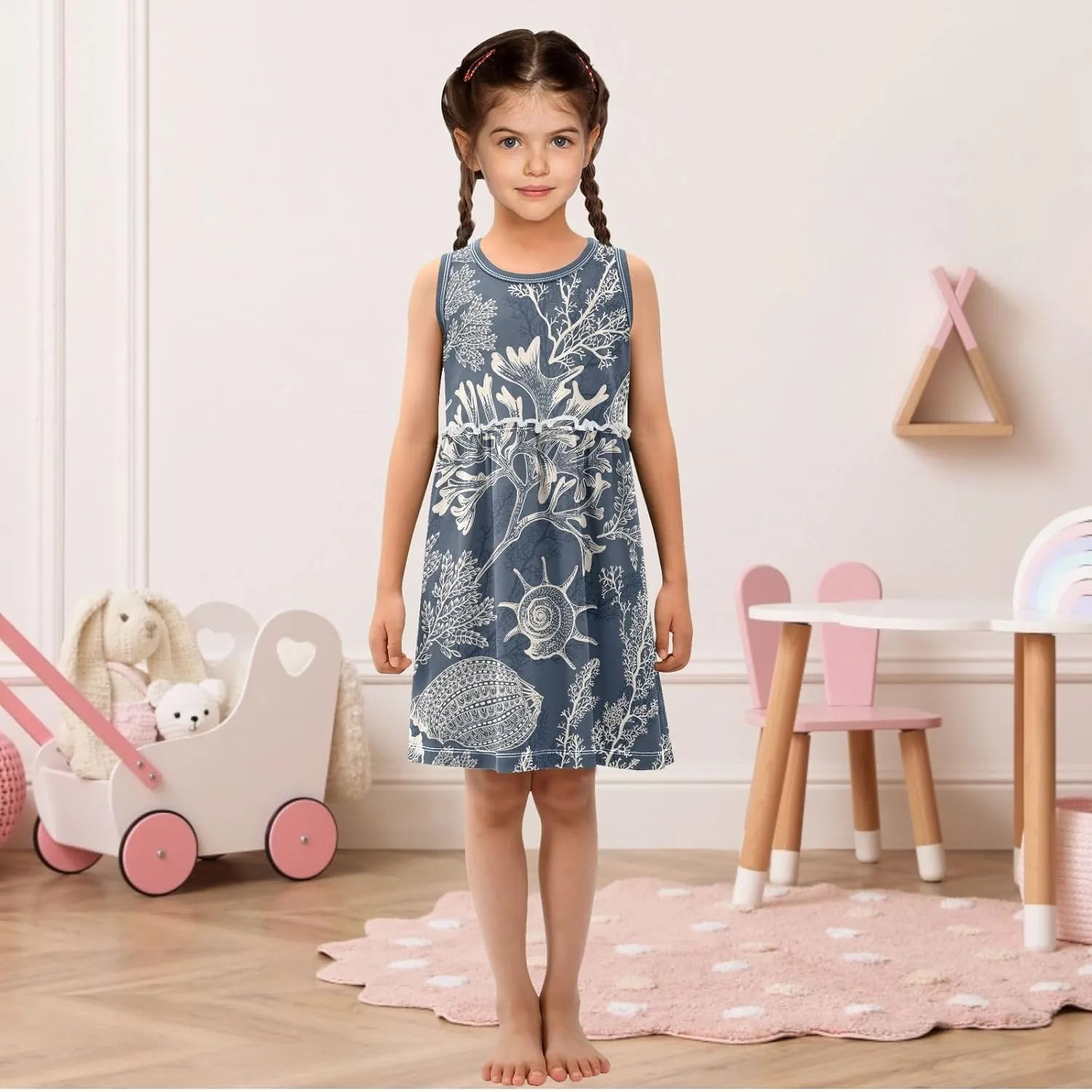 Fashion Girls Dress Cute Pattern Sleeveless Summer Casual Sundress A-line Dress 2T-8Y