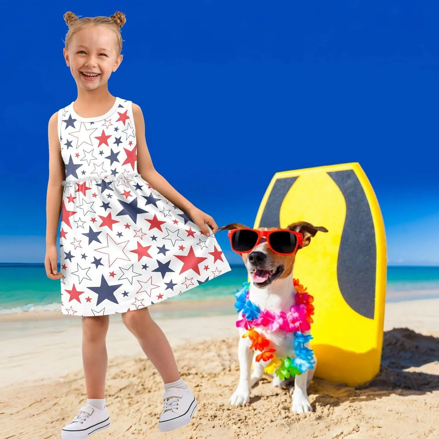 Fashion Girls Dress Cute Pattern Sleeveless Summer Casual Sundress A-line Dress 2T-8Y