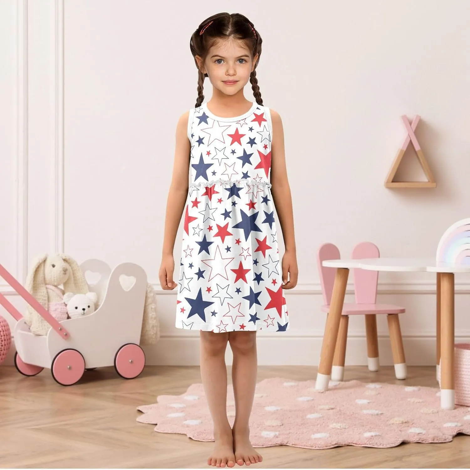 Fashion Girls Dress Cute Pattern Sleeveless Summer Casual Sundress A-line Dress 2T-8Y