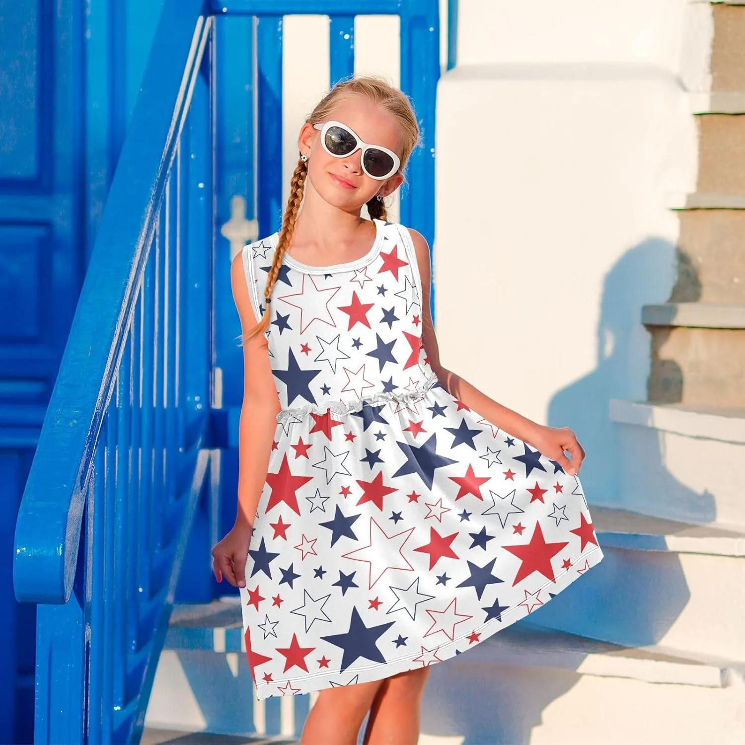 Fashion Girls Dress Cute Pattern Sleeveless Summer Casual Sundress A-line Dress 2T-8Y
