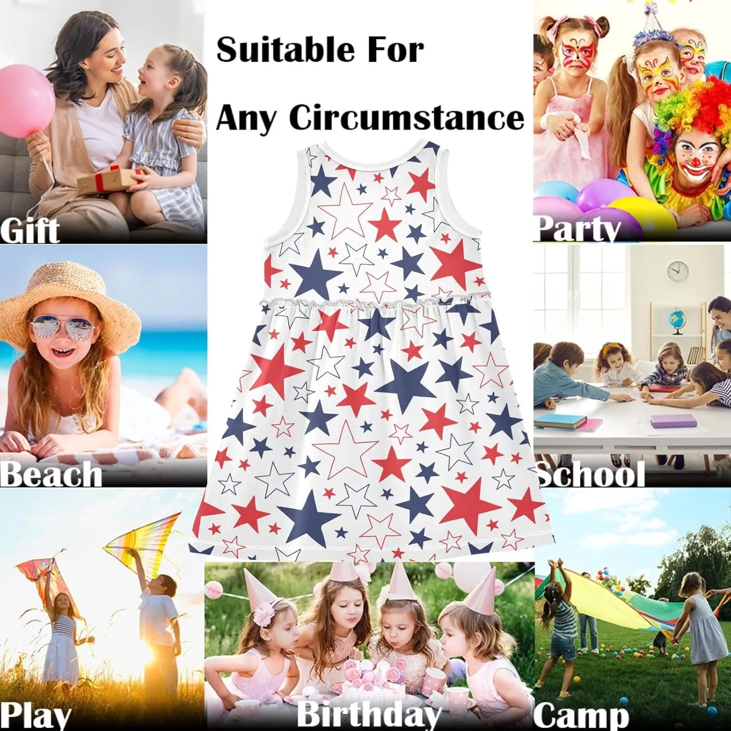 Fashion Girls Dress Cute Pattern Sleeveless Summer Casual Sundress A-line Dress 2T-8Y