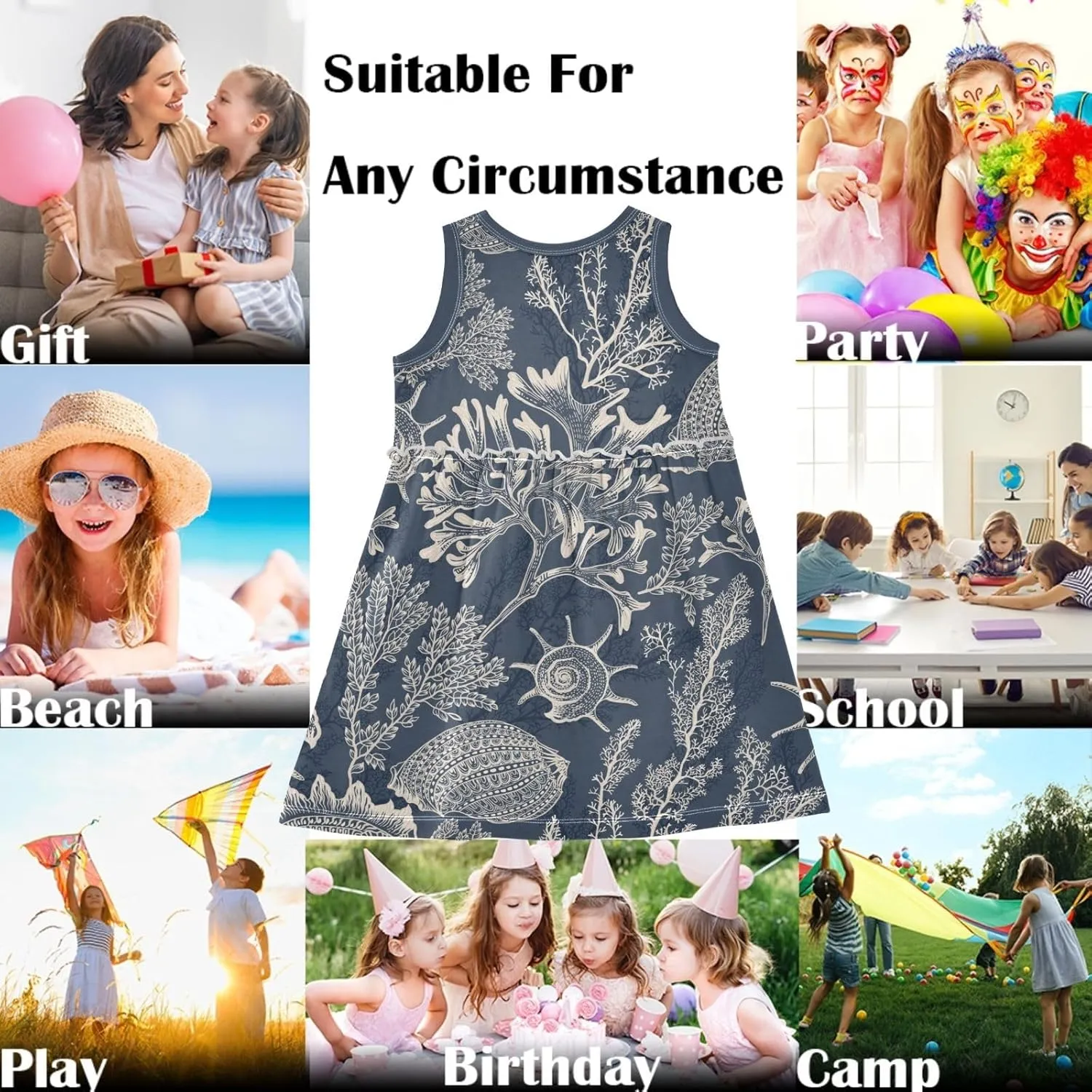 Fashion Girls Dress Cute Pattern Sleeveless Summer Casual Sundress A-line Dress 2T-8Y