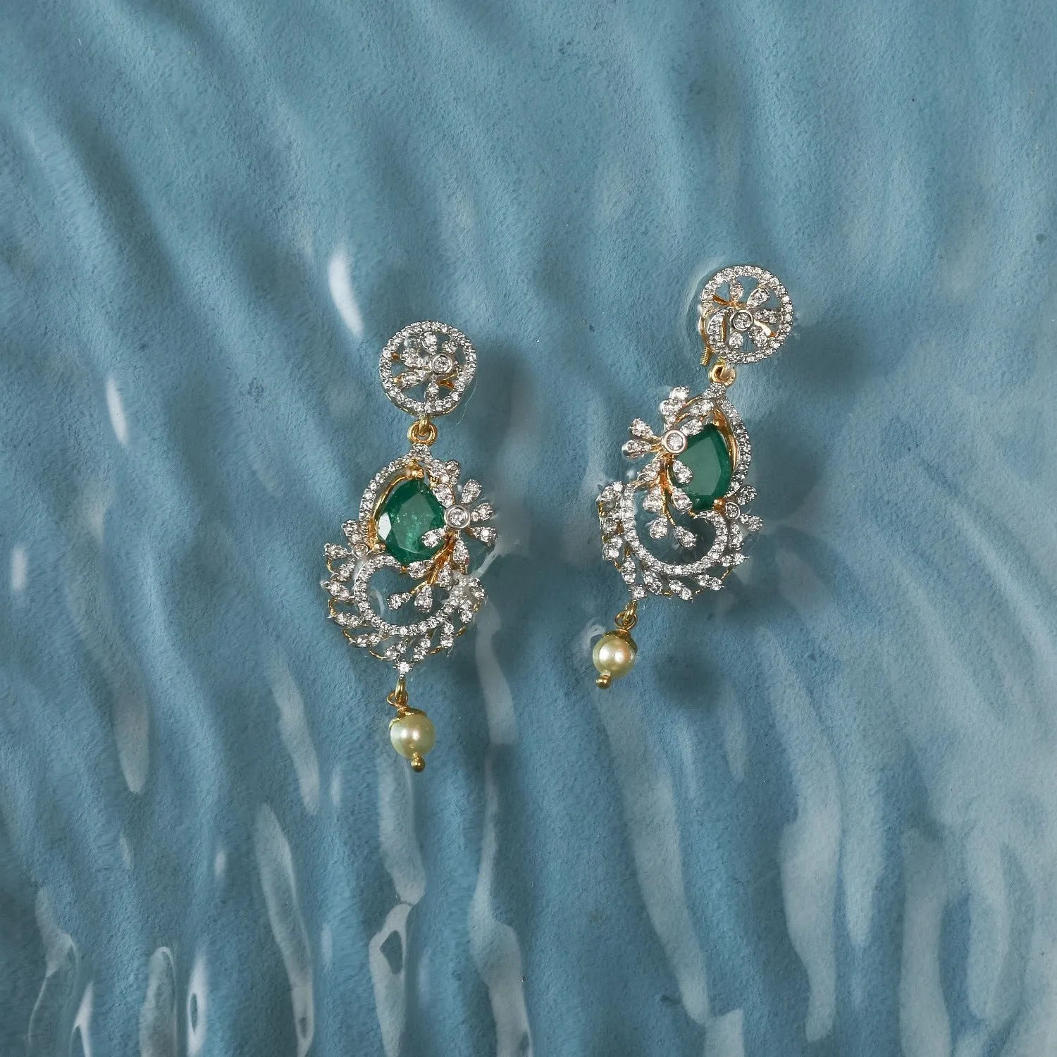 Floral CZ Silver Drop Earrings