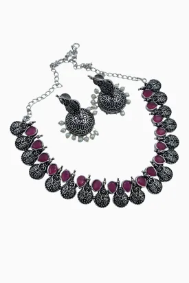 German Silver Stone Choker Set, Pink