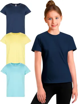 Girl's Athletic Shirts 3 Pack Crew Neck Short Sleeve Tees Summer Active Tops for Teen Girls Soccer & Sports Tshirts for Teens