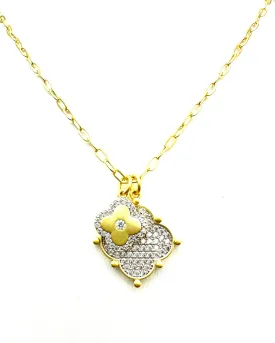 Gold and Silver Paved Flower Necklace