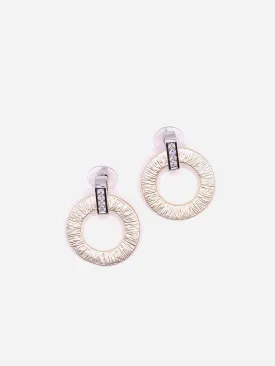 Gorgeous CZ Bar Brushed Hoop Gold Earring