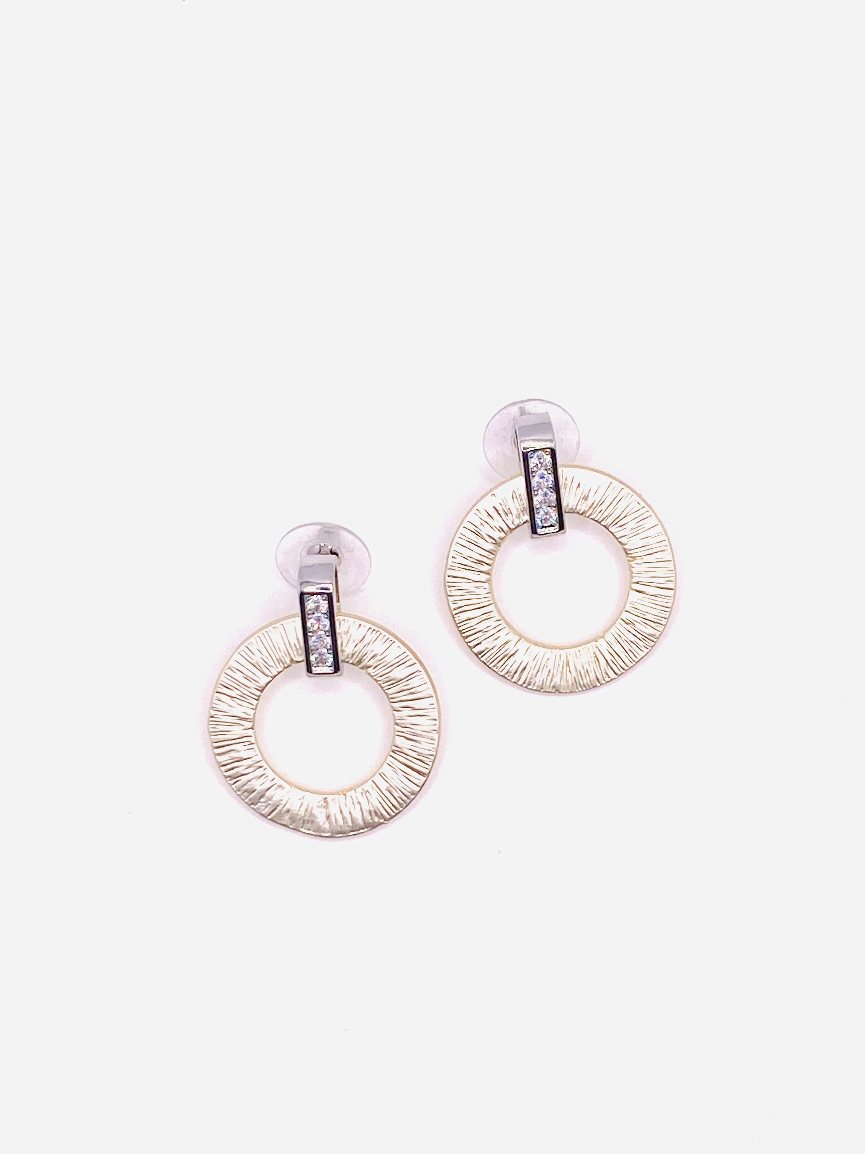 Gorgeous CZ Bar Brushed Hoop Gold Earring