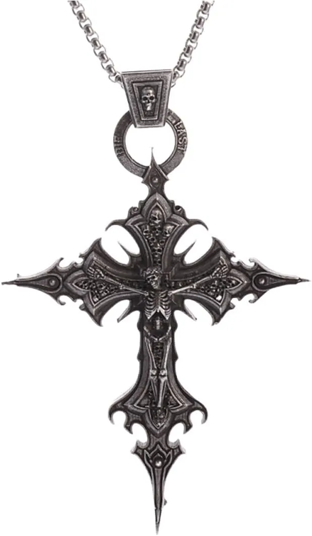 Gothic Cross Necklace for Women Men Vintage Captivity Skull Cross Pendent Necklace Goth Necklac Halloween Party Jewelry