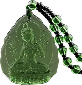 Green Tara Pendant - Kuan Yin Goddess of Compassion Mercy Crystal Kwan Yin Necklace for Healthy Wealth