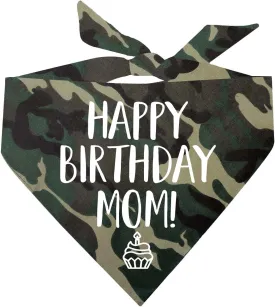 Happy Birthday Mom! Dog Bandana | 100% Cotton Adjustable Triangle | Made in USA | Birthday Pawty | Party Theme | Celebration Photoshoot Prop | Mom Dad | Camo, One Size (168)