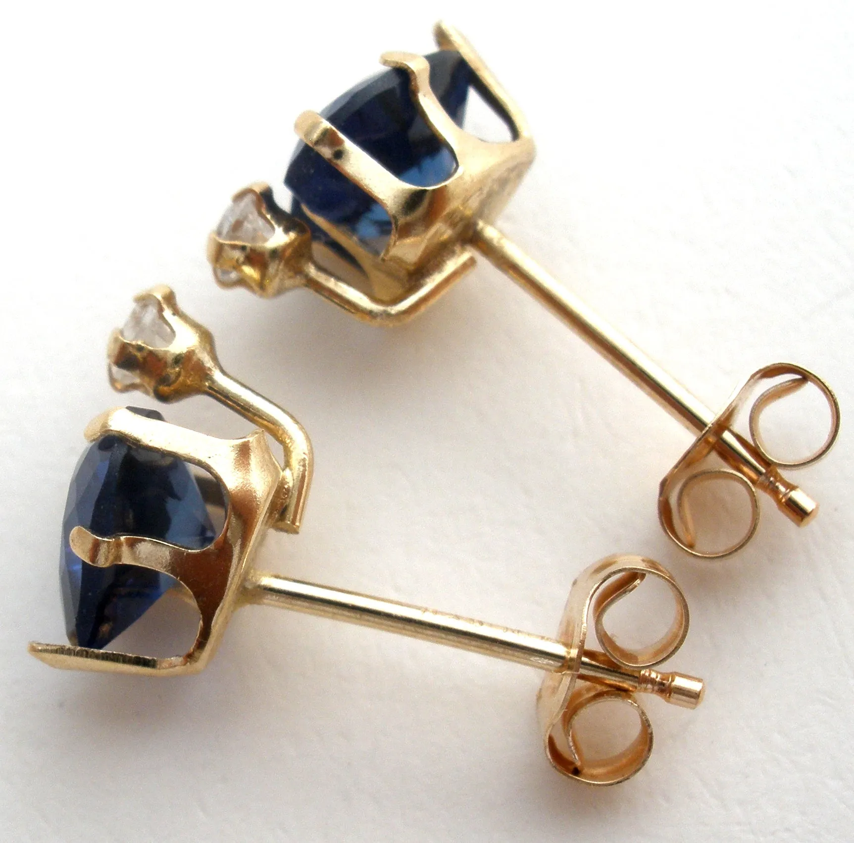 Heart Sapphire Blue CZ Earrings 10K Gold