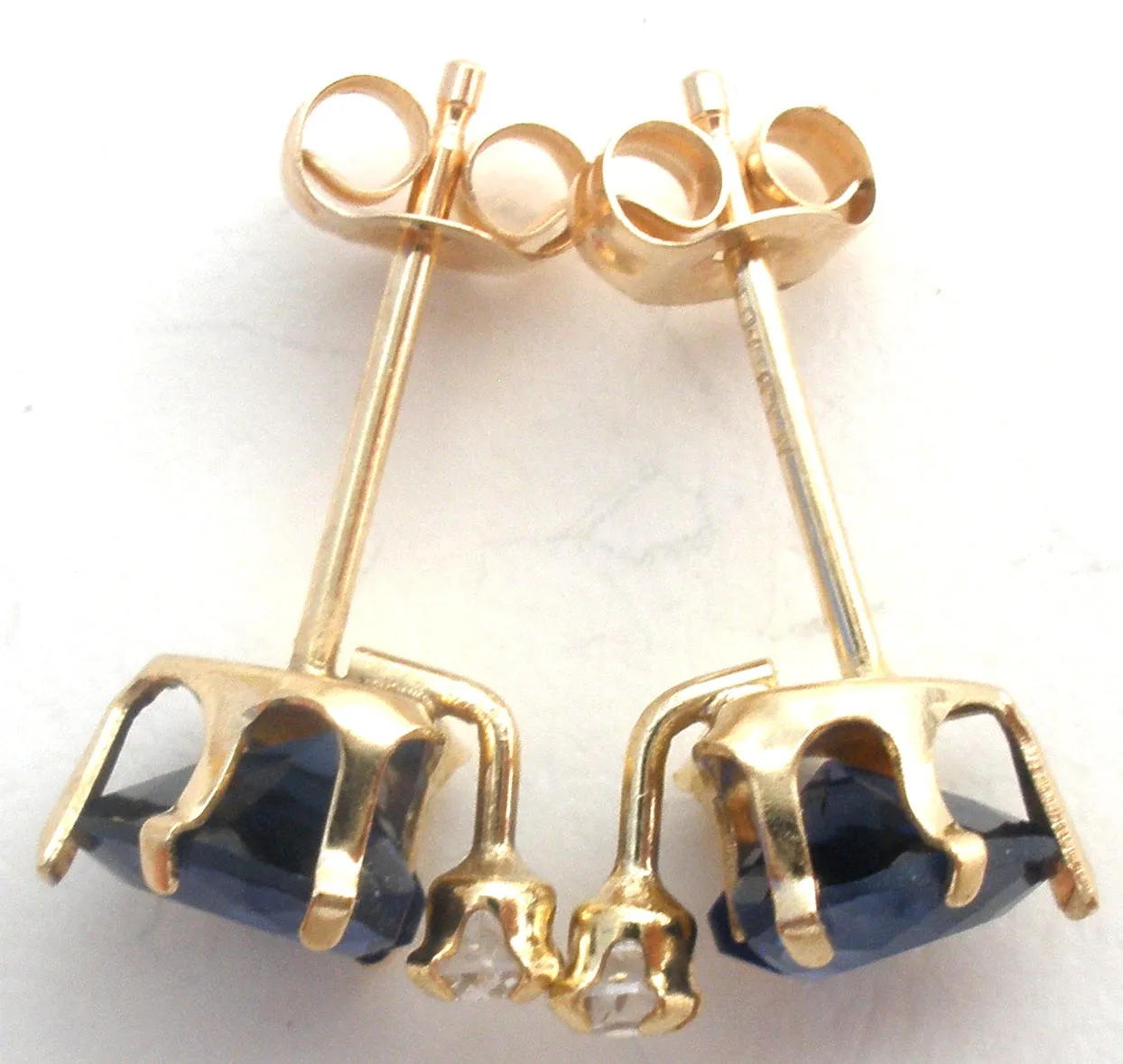 Heart Sapphire Blue CZ Earrings 10K Gold
