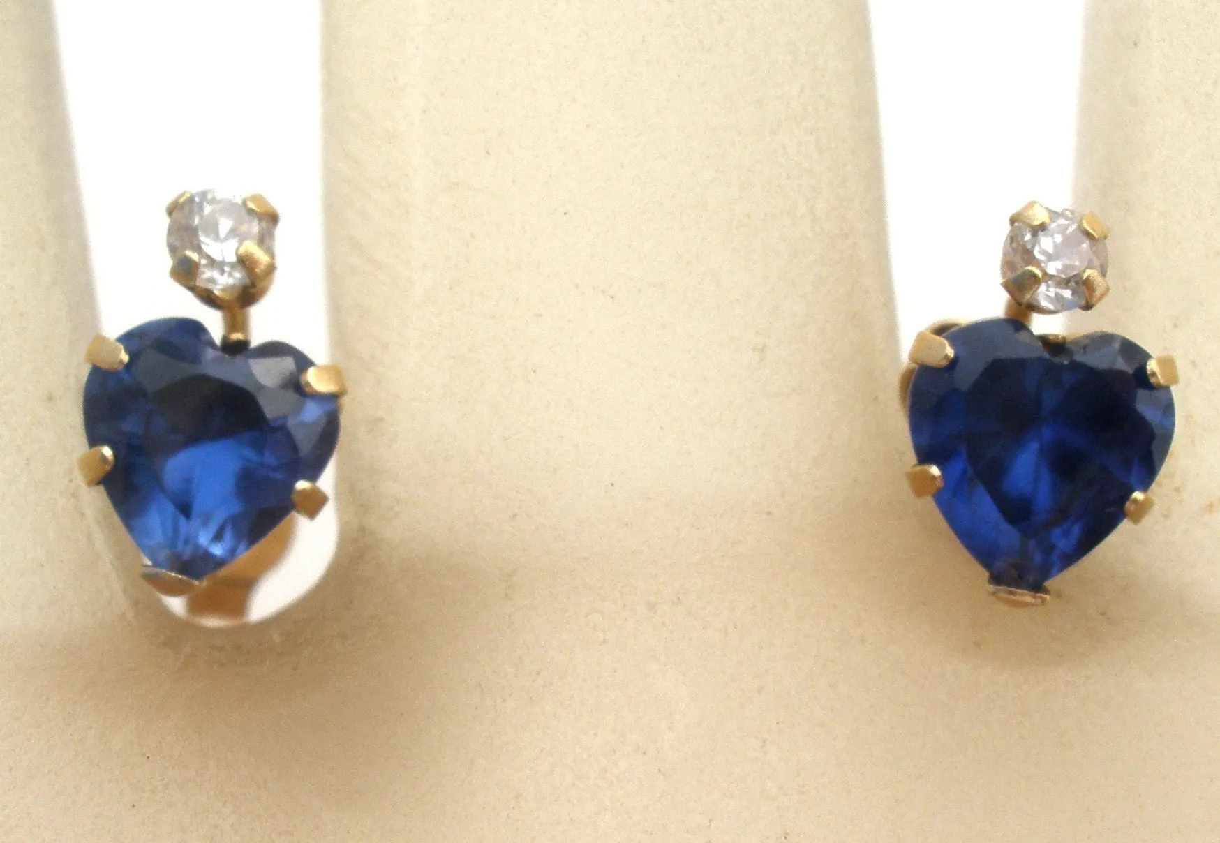 Heart Sapphire Blue CZ Earrings 10K Gold